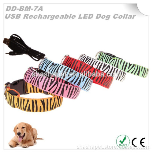Best wholesale websites USB Rechargeable Zebra print collar for dog with Led dog collar
